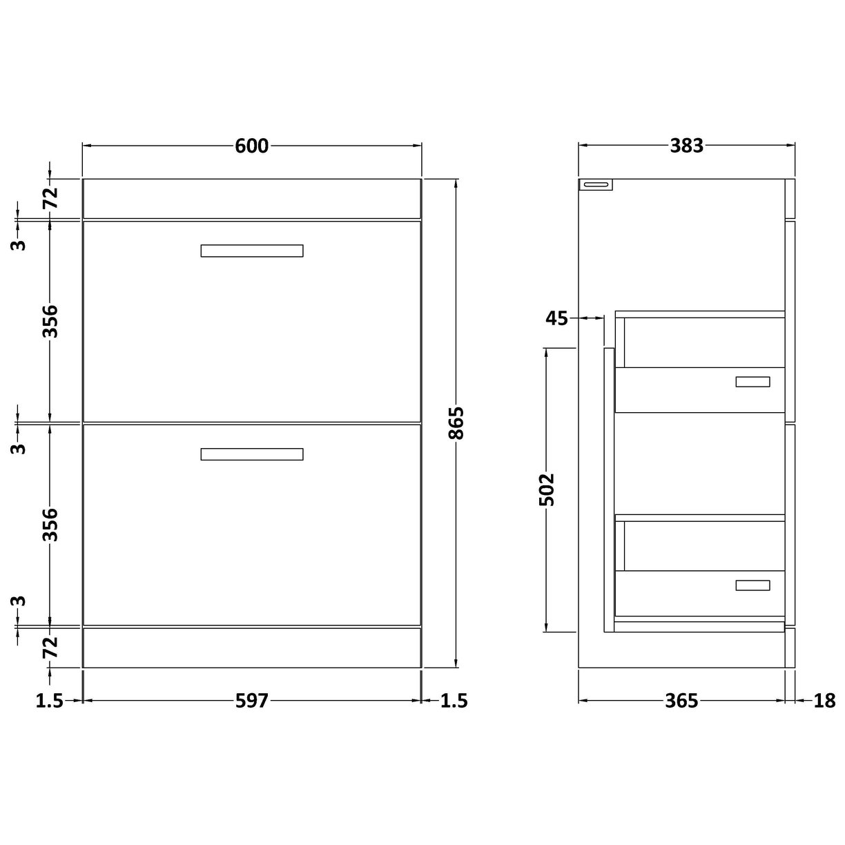 600mm Floor Standing 2-Drawer Basin Unit - Anthracite Woodgrain