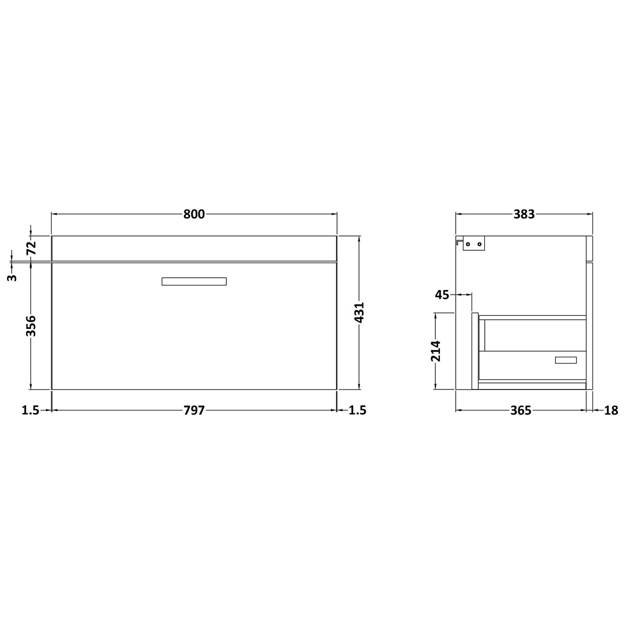 800mm Wall Hung Single Drawer Basin Unit - Anthracite Woodgrain