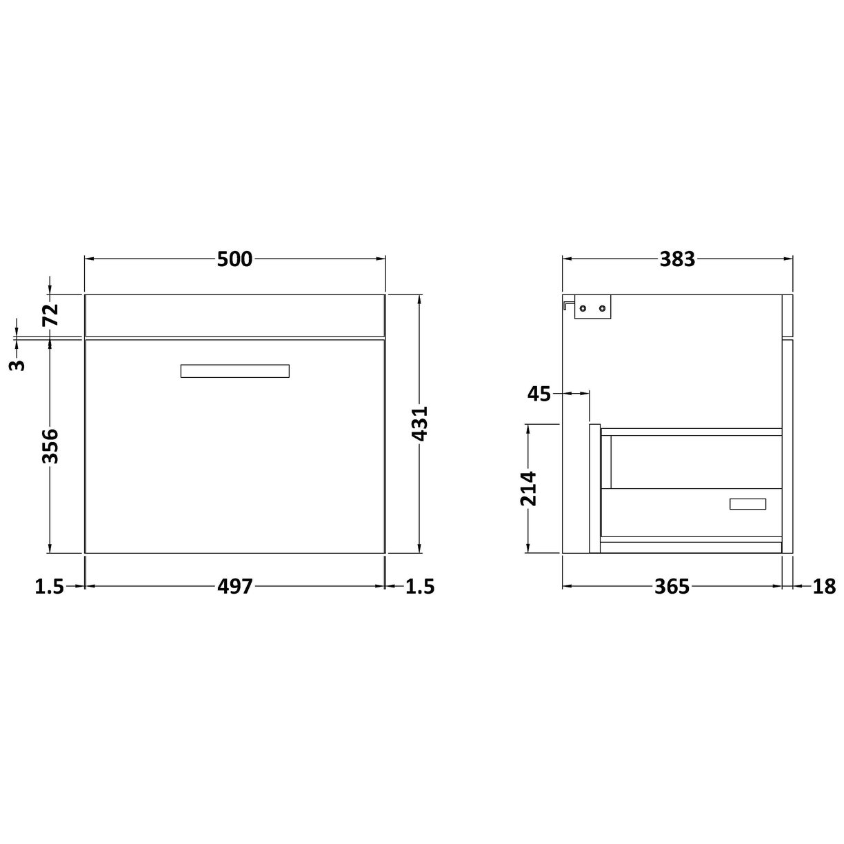 500mm Wall Hung Single Drawer Basin Unit - Anthracite Woodgrain