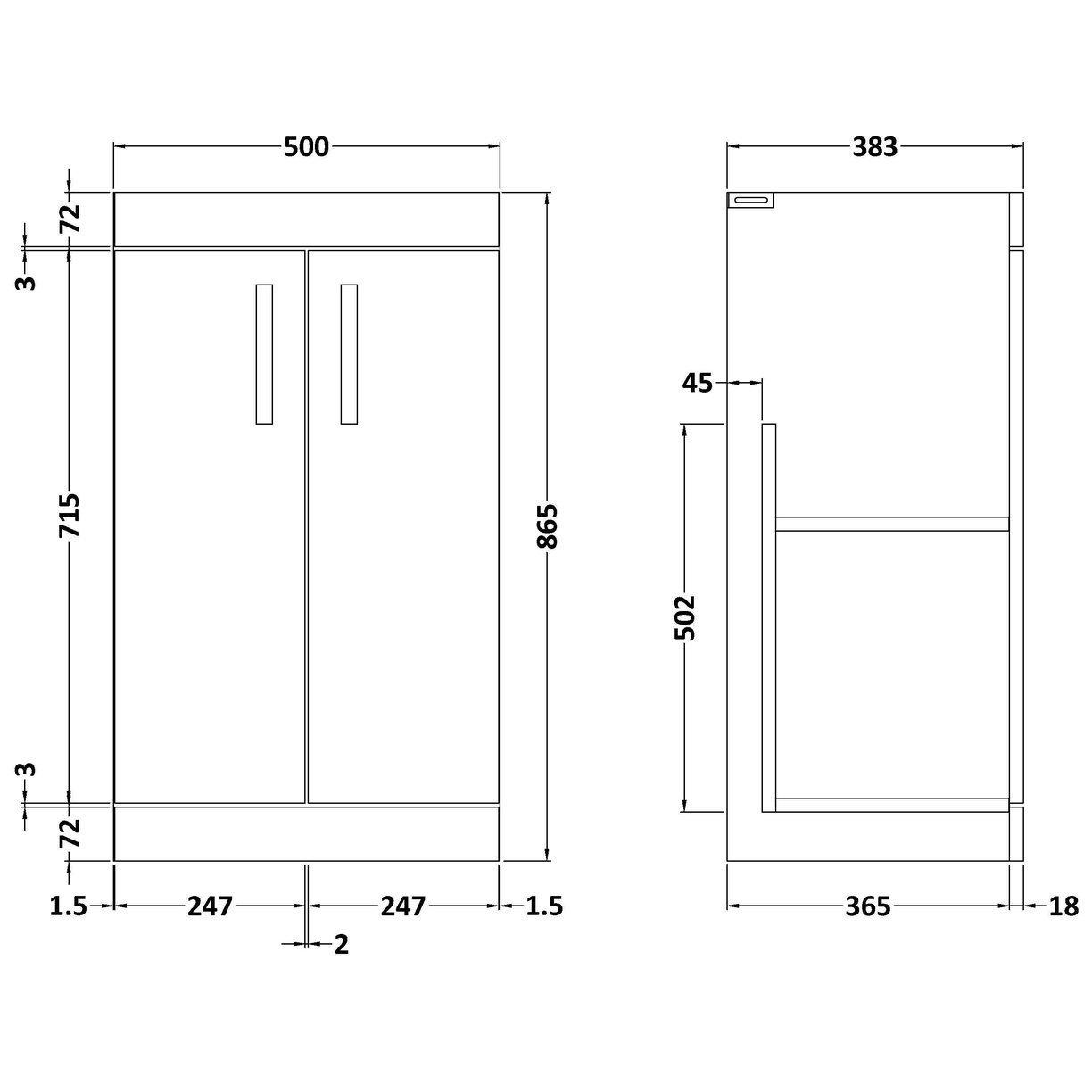 500mm 2-Door F/S Unit - Charcoal Black