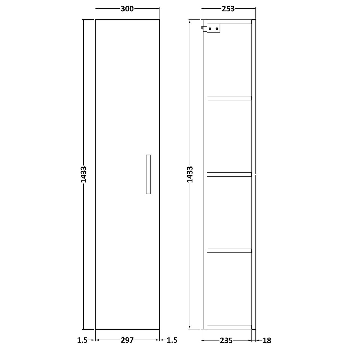 300mm Tall Unit (1 Door) - Charcoal Black