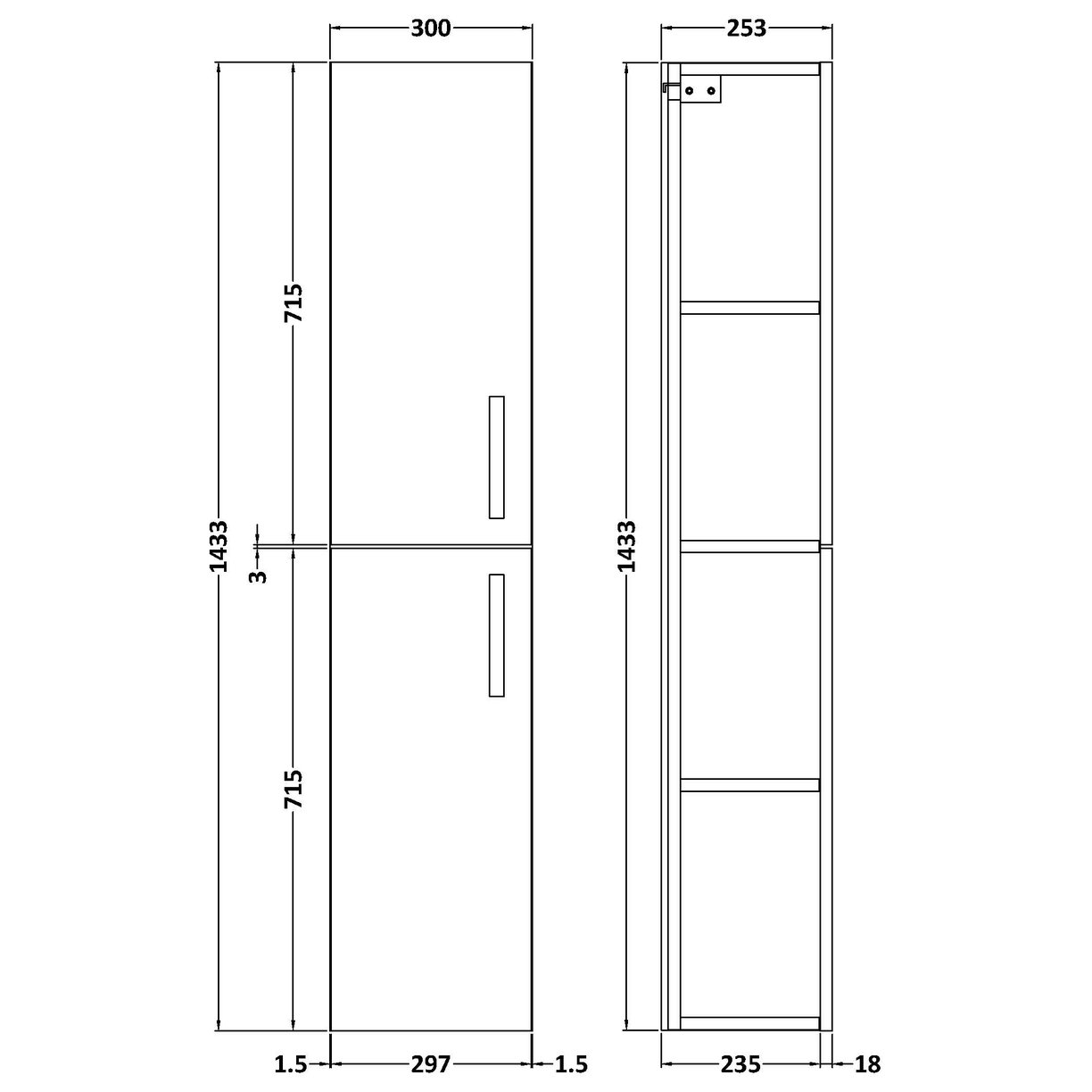300mm Tall Unit (2 Door) - Charcoal Black