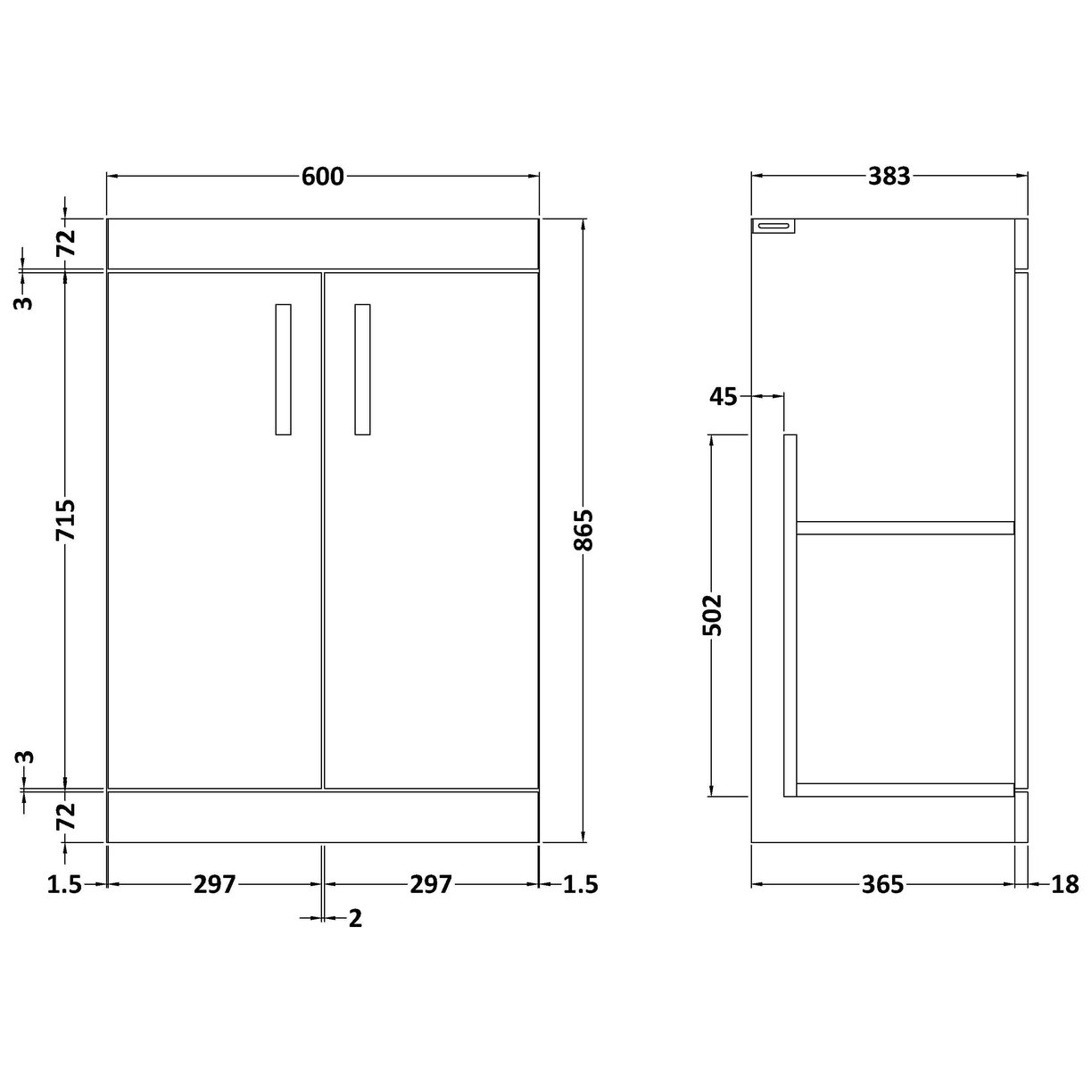 600mm Floor Standing 2-Door Basin Unit - Gloss White