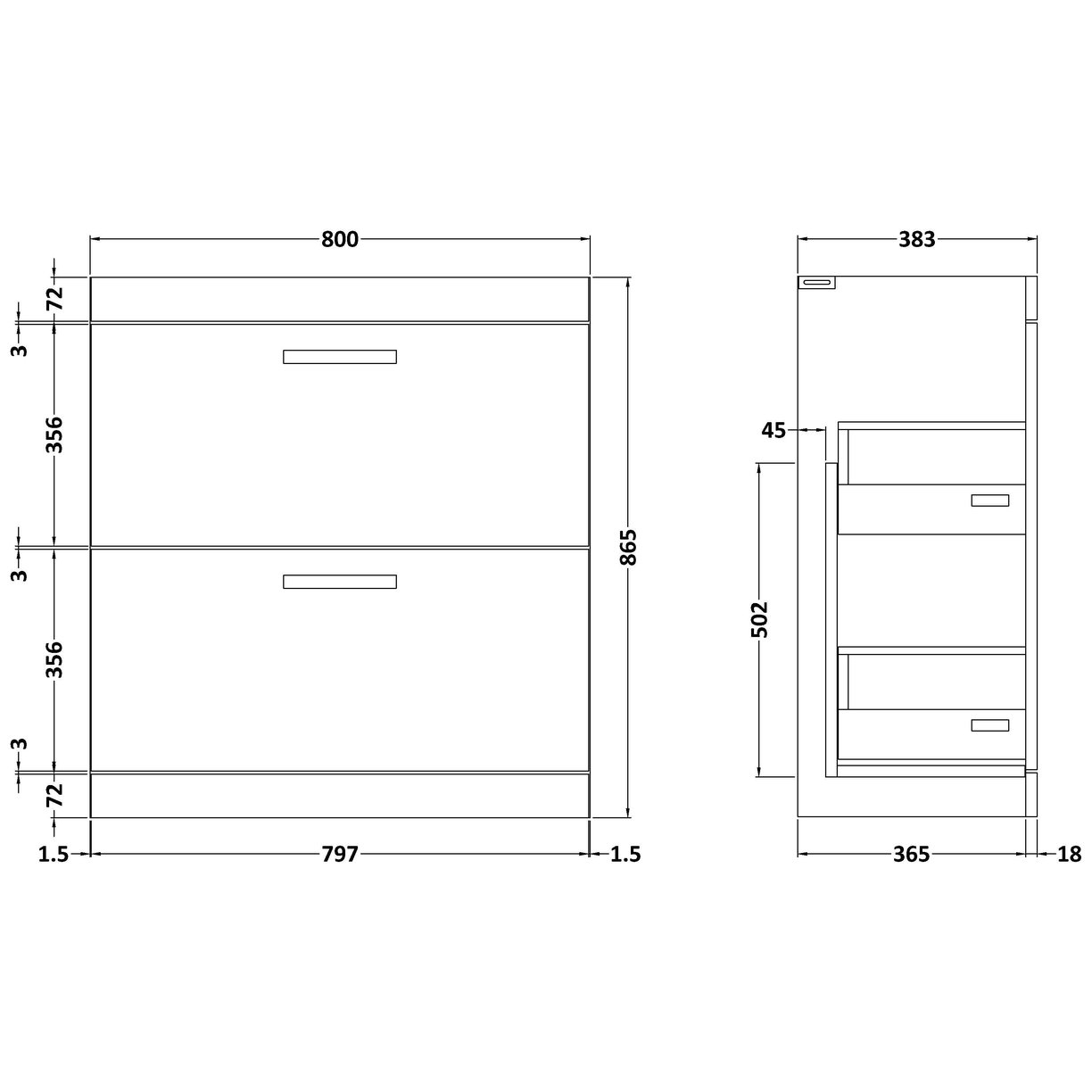 800mm Floor Standing 2-Drawer Basin Unit - Gloss White