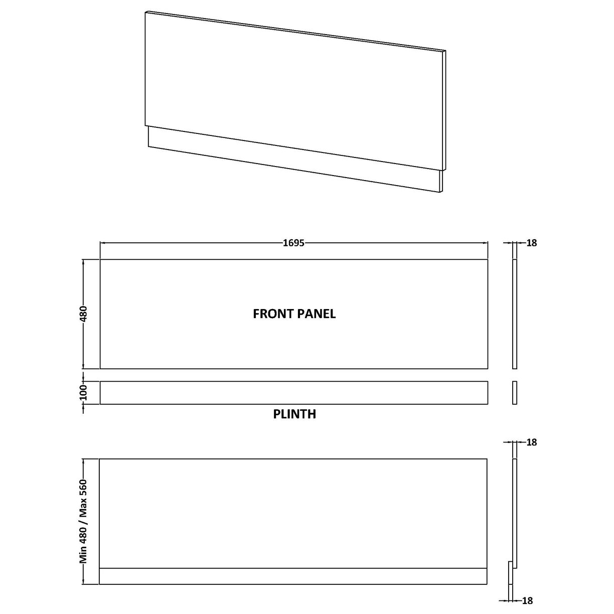1700mm Bath Front Panel - Satin Grey