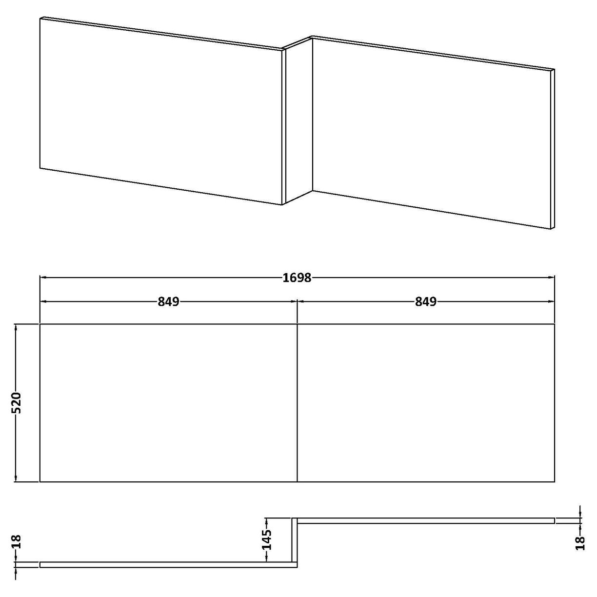1700mm Square Shower Bath Front Panel - Bleached Cuneo Oak