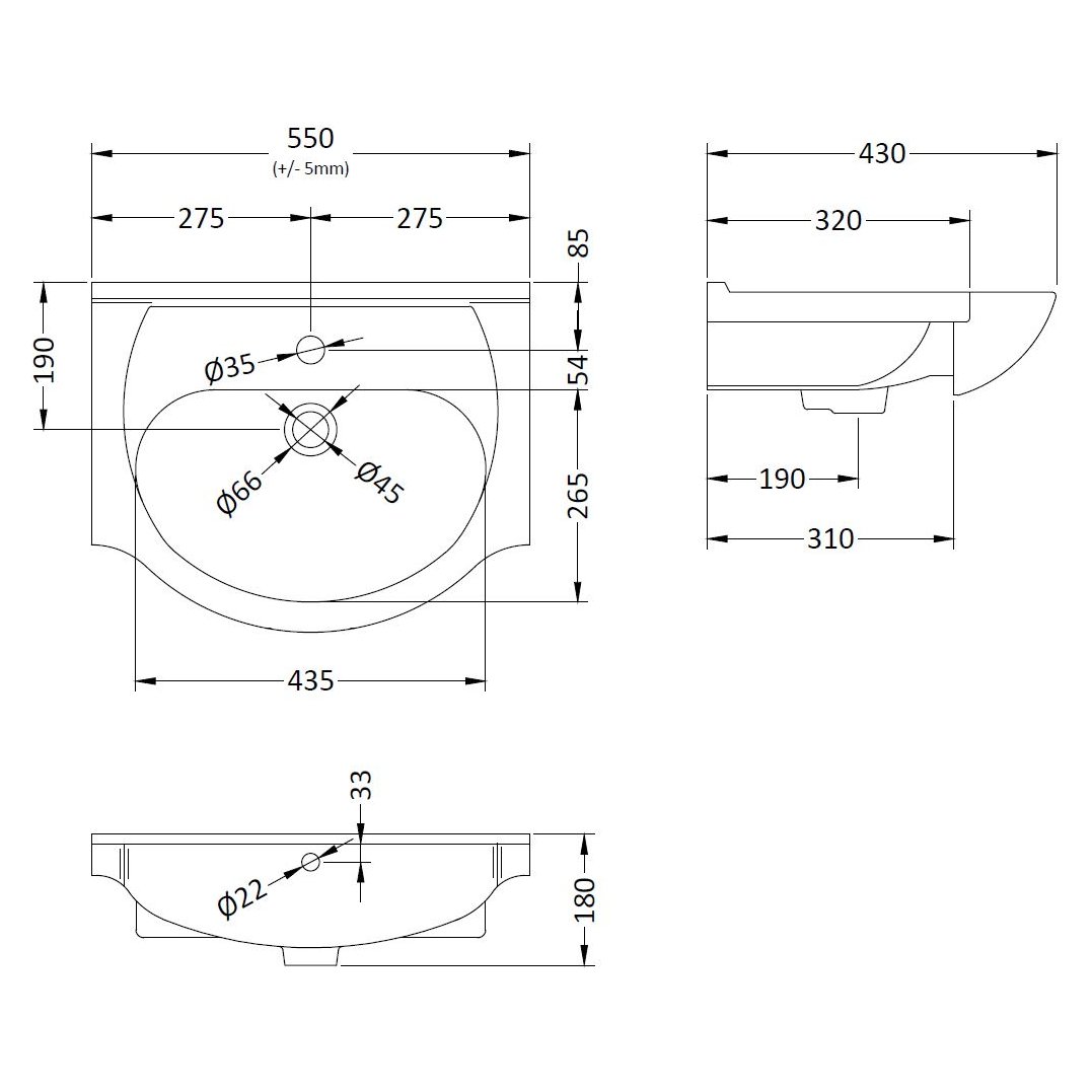 Classic 550mm 1T/H Basin