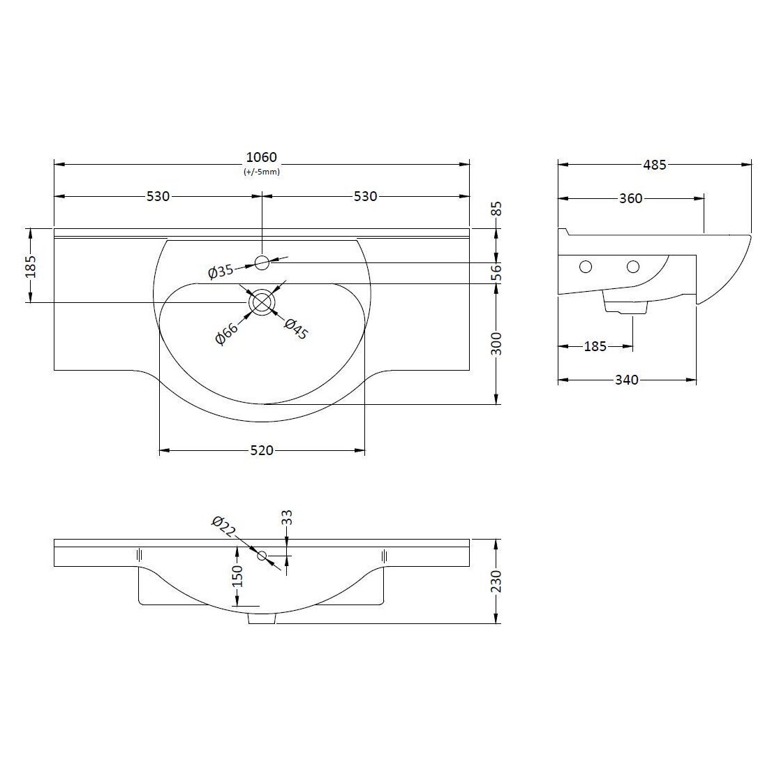 Classic 1050mm 1T/H Basin - White