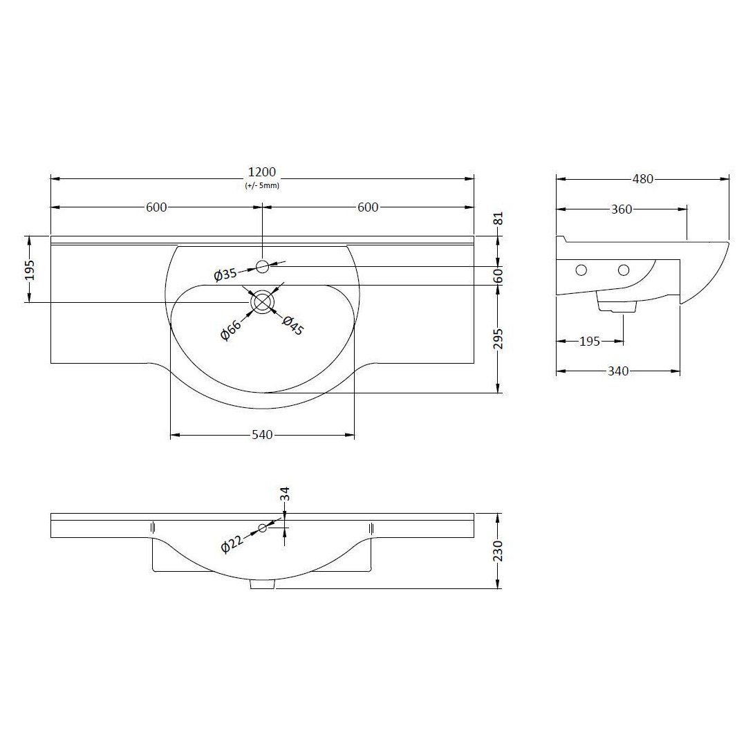 Classic 1200mm 1T/H Basin - White