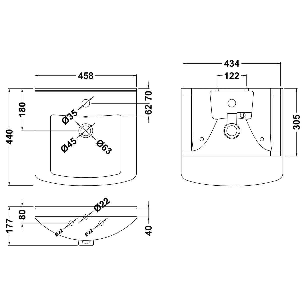 450mm Deluxe Basin 1Th (300mm Deep) - White