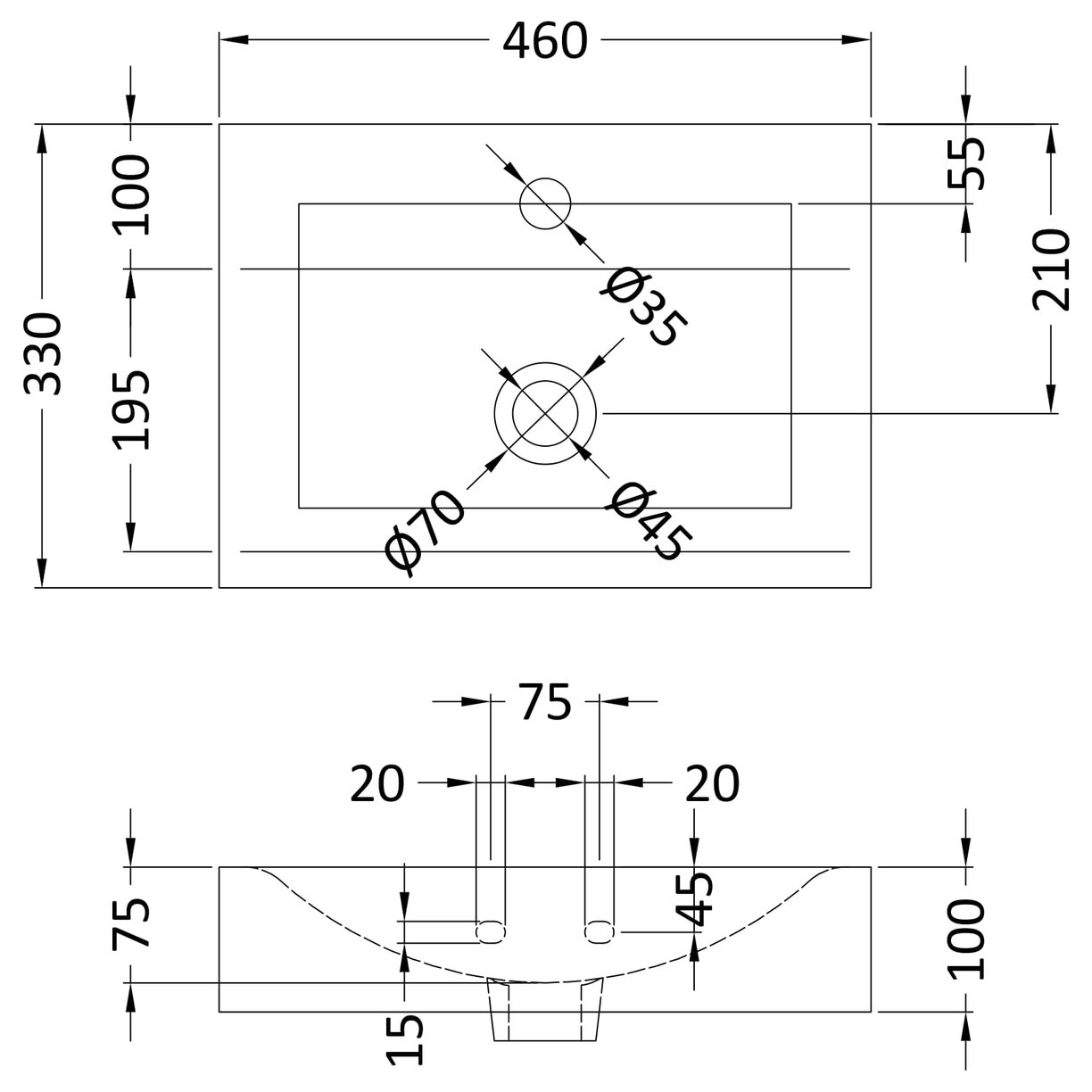 Nuie Rectangular Vessel 460 x 330 x 100mm