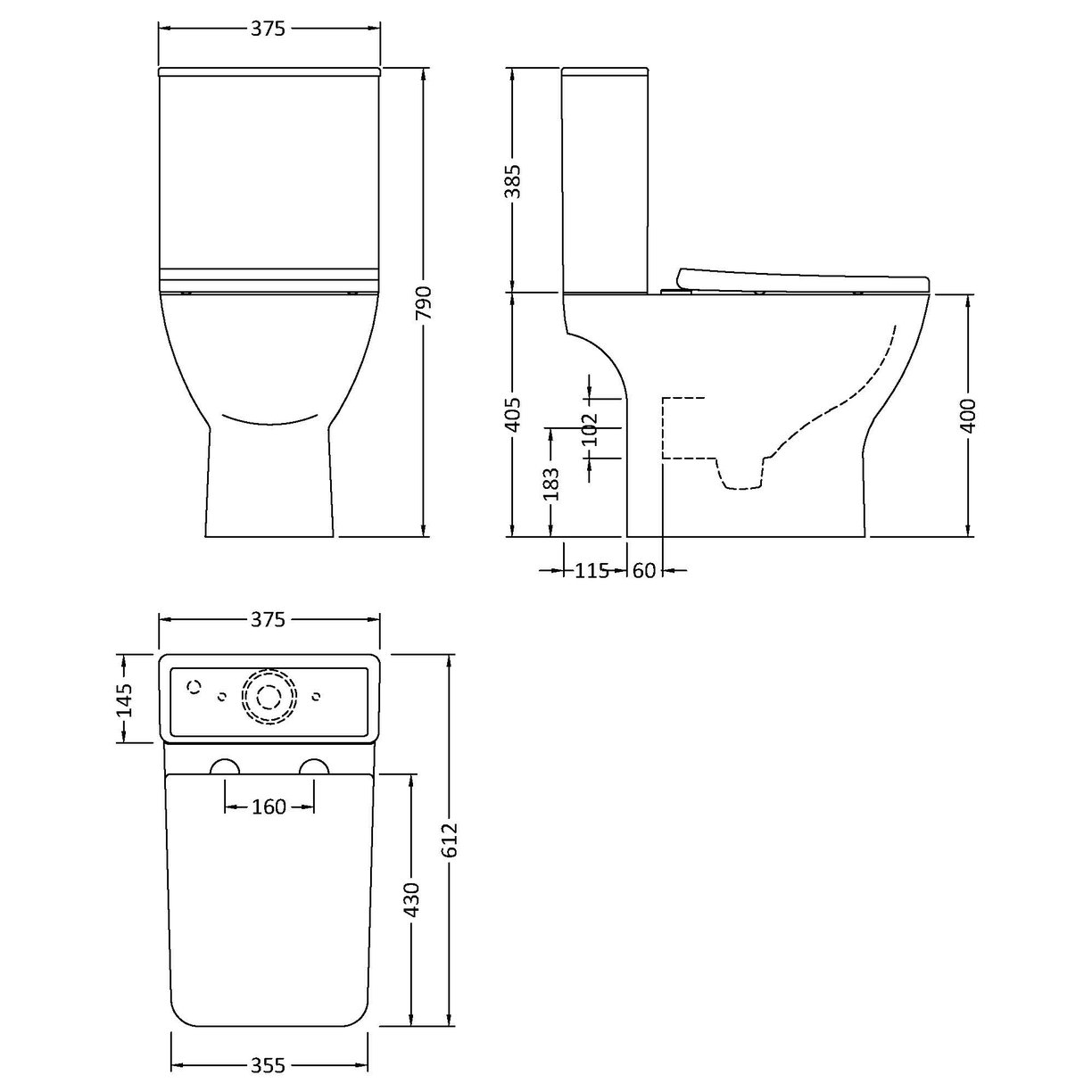 Cube Close Coupled Pan, Cistern & SC Seat