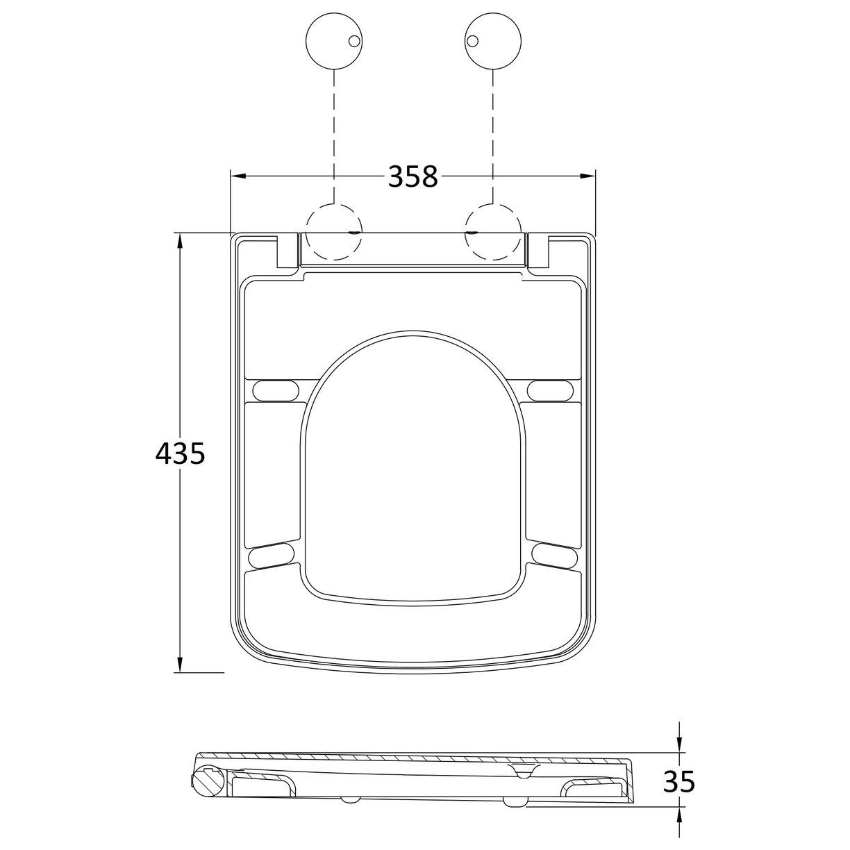 Square Sc Seat, Qr, Top Fix, White Caps - White