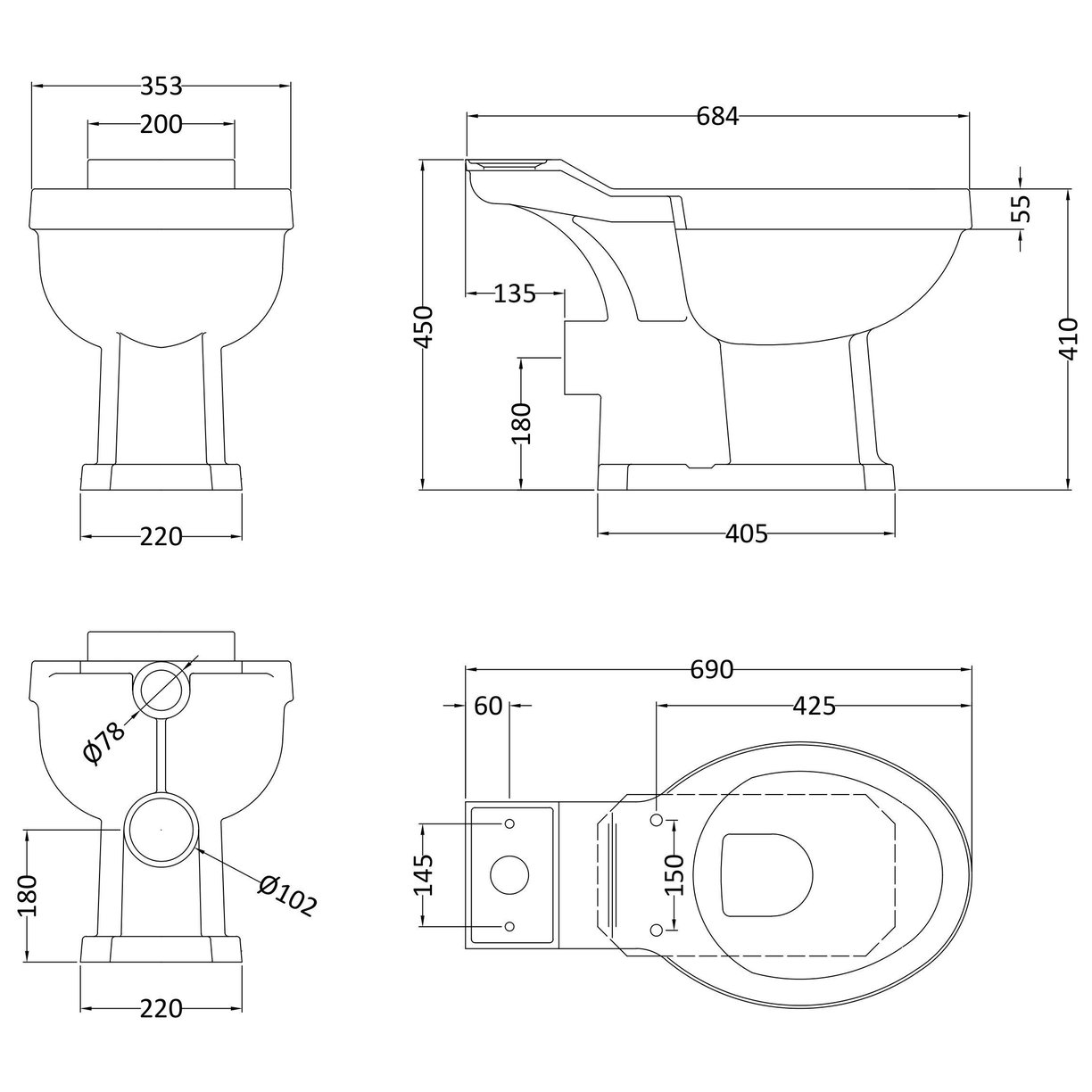 Toilet Pan C/C (Excluding Seat) - White