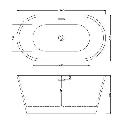 1500 x 750 x 590mm Oval Freestanding Bath