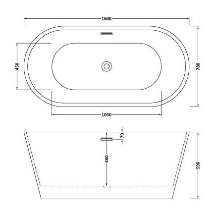 1600 x 750 x 590mm Oval Freestanding Bath