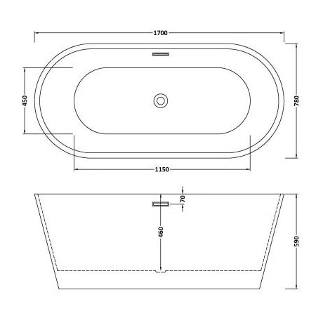 1700 x 750 x 590mm Oval Freestanding Bath