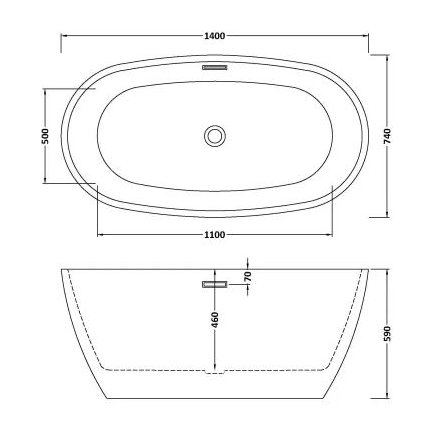 1400 x 740 x 590mm Oval Freestanding Bath