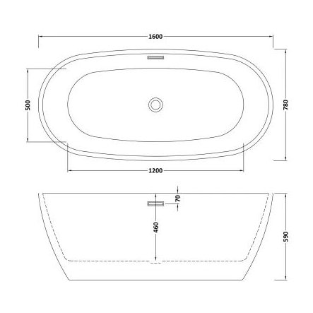 1600 x 780 x 590mm Oval Freestanding Bath