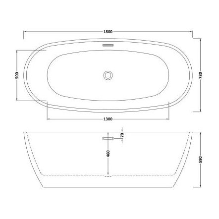 1800 x 850 x 590mm Oval Freestanding Bath