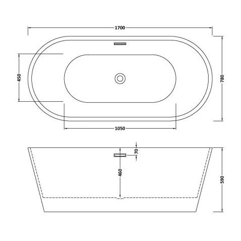 1700 x 780 x 590mm Oval Freestanding Bath