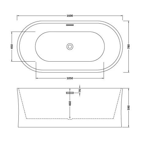 1600 x 780 x 590mm Oval Freestanding Bath