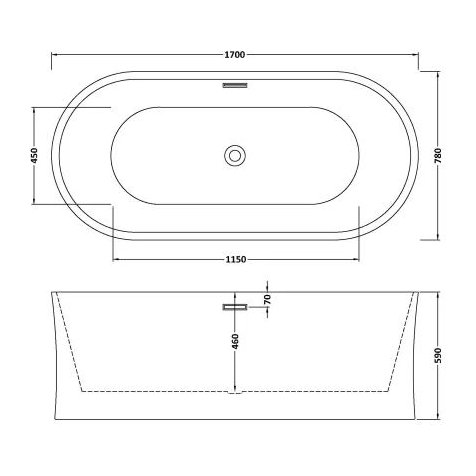1700 x 780 x 590mm Oval Freestanding Bath