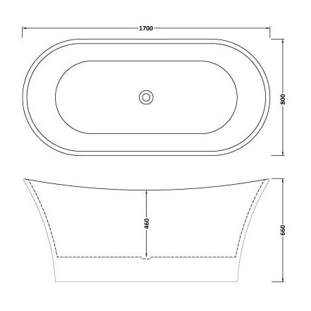 1700 x 750 x 710mm Slipper Freestanding Bath