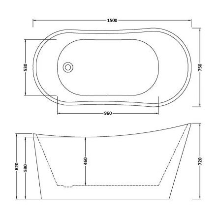1500 x 750 x 720mm Slipper Freestanding Bath