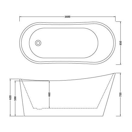 1600 x 750 x 720mm Slipper Freestanding Bath