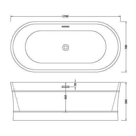 1700 x 780 x 580mm Oval Freestanding Bath
