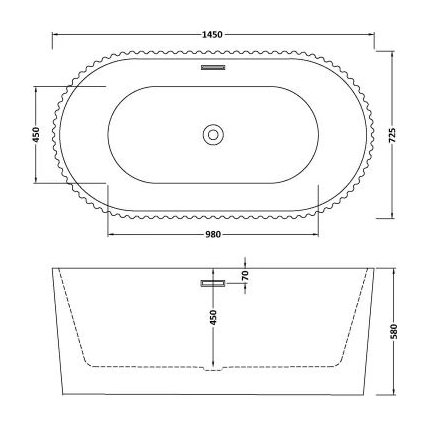 1500 x 740 x 580mm Oval Freestanding Bath