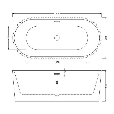 1700 x 780 x 580mm Oval Freestanding Bath