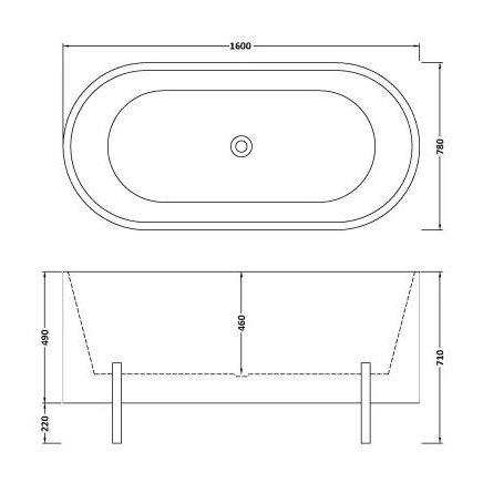 1600 x 770 x 650mm Freestanding Bath & Stand