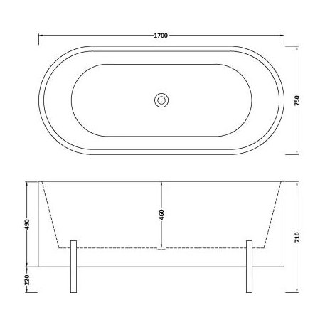 1700 x 770 x 650mm Freestanding Bath & Stand