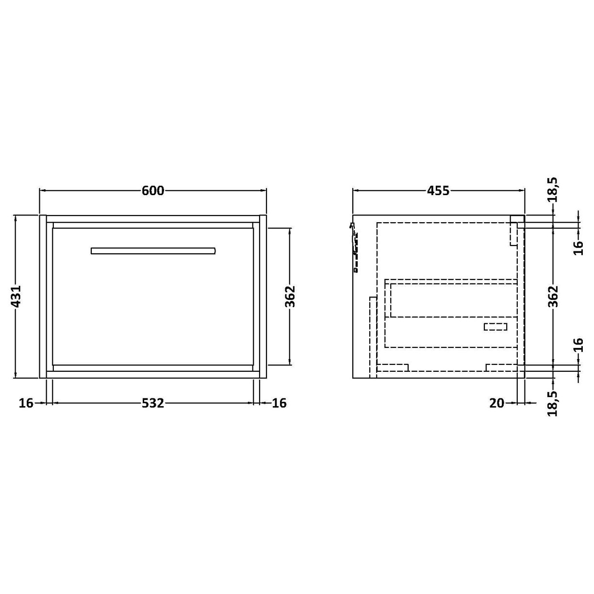 600 Single Drawer Wall Hung Unit (H-431 X W-600 X D455) - Pebble Grey