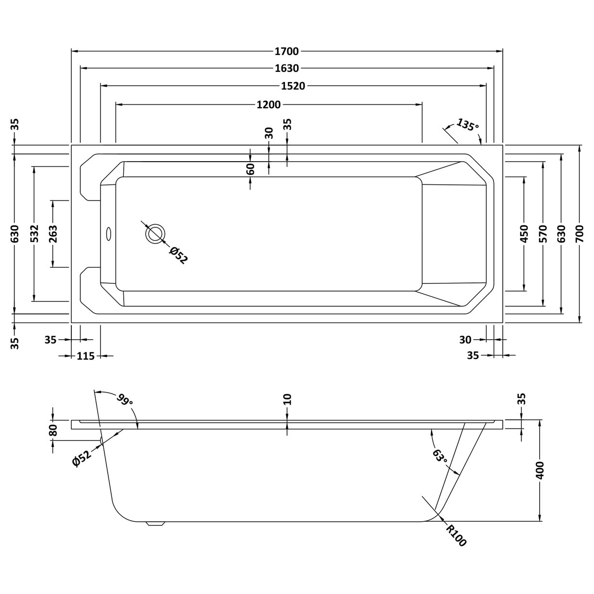 Art Deco Bath (1700X700) - White