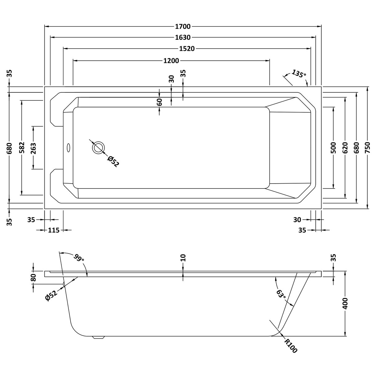 Art Deco Bath (1700X750) - White