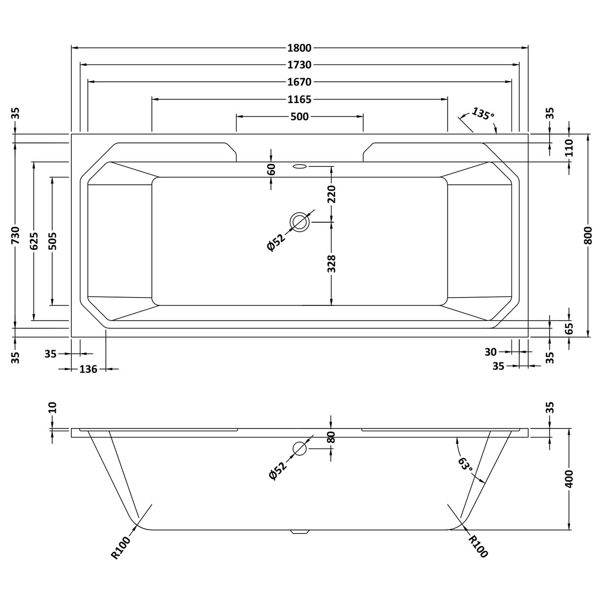 Art Deco Bath (1800X800) - White
