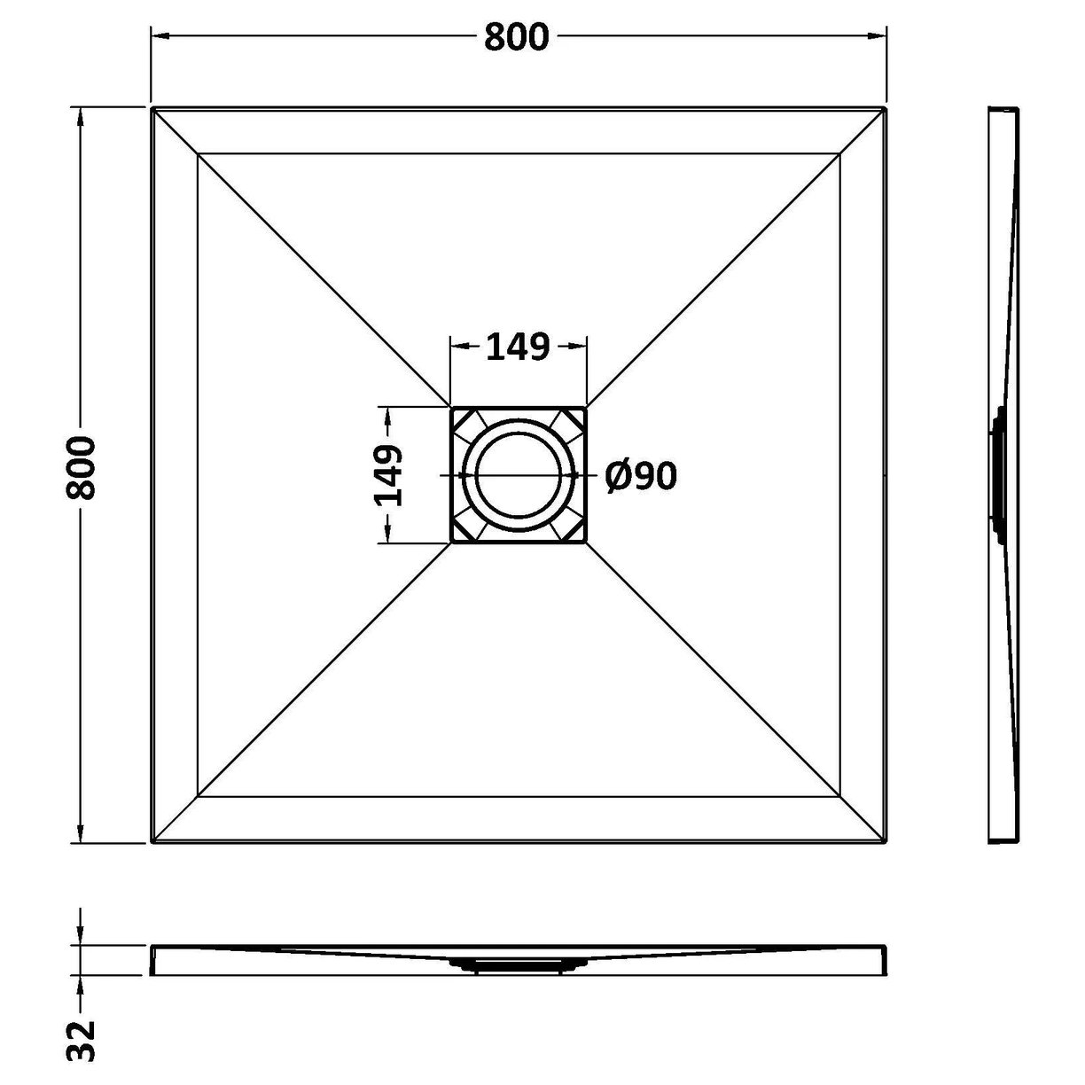 Square Shower Tray 800 x 800mm - Slate Grey