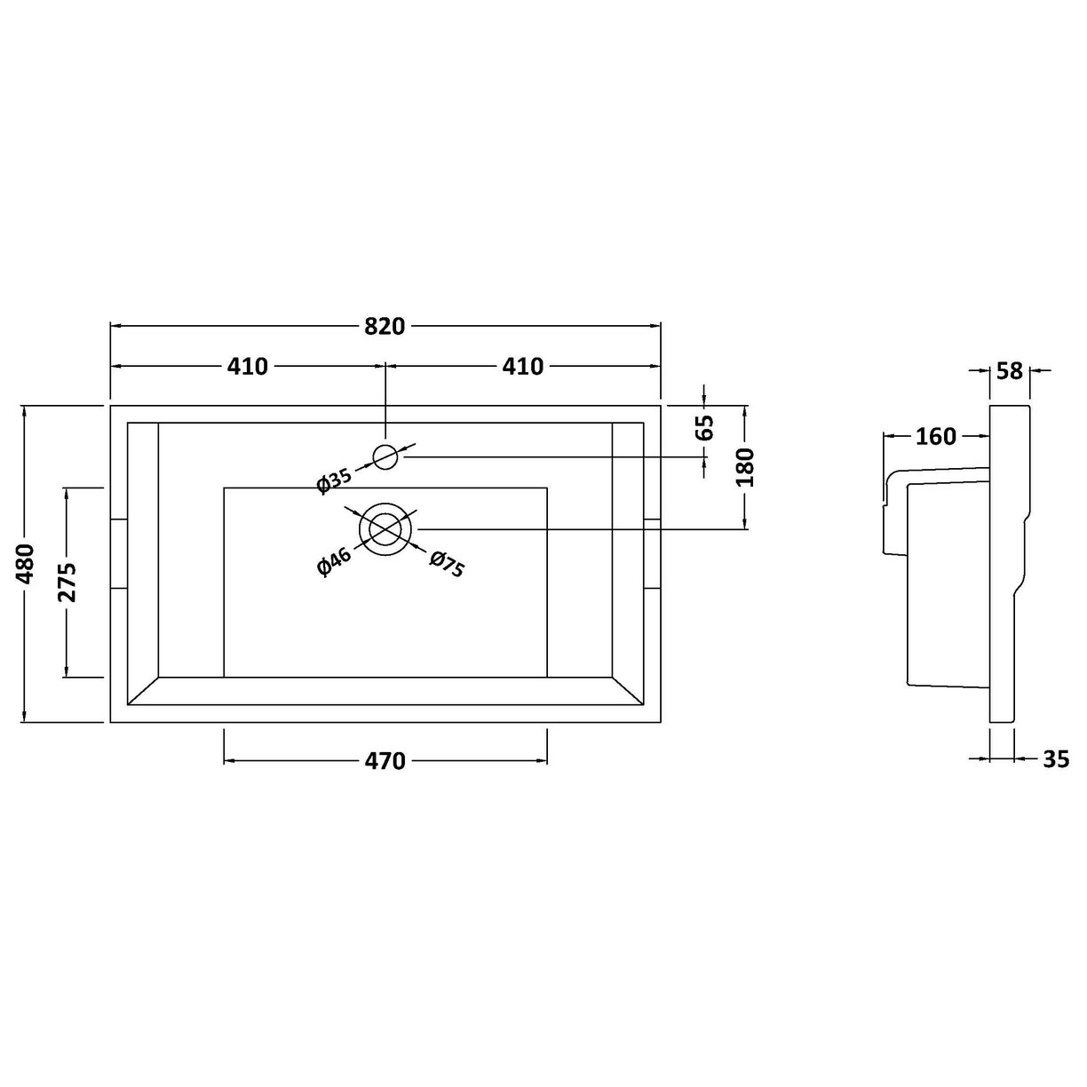 800mm Traditional Basin 1TH - White