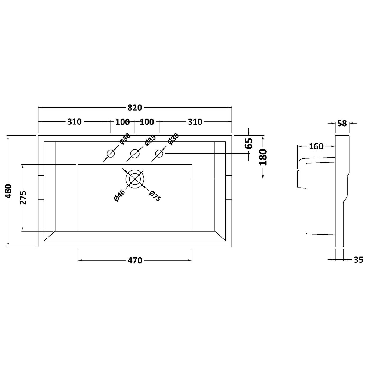 800mm Traditional Basin 3TH - White