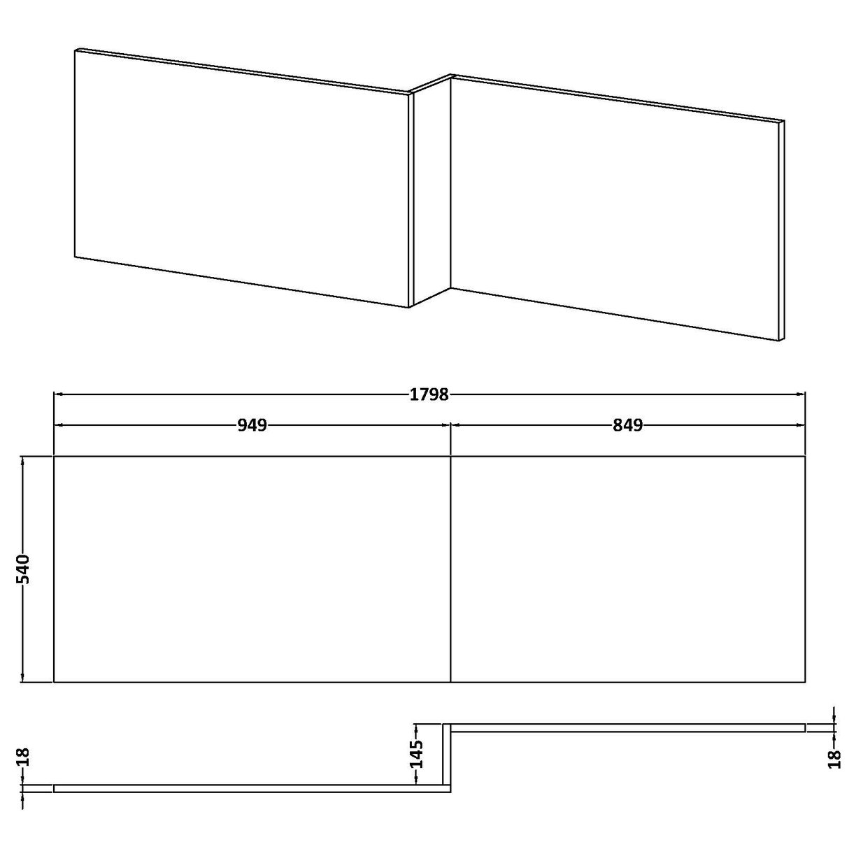 1800mm Front Panel - Gloss White