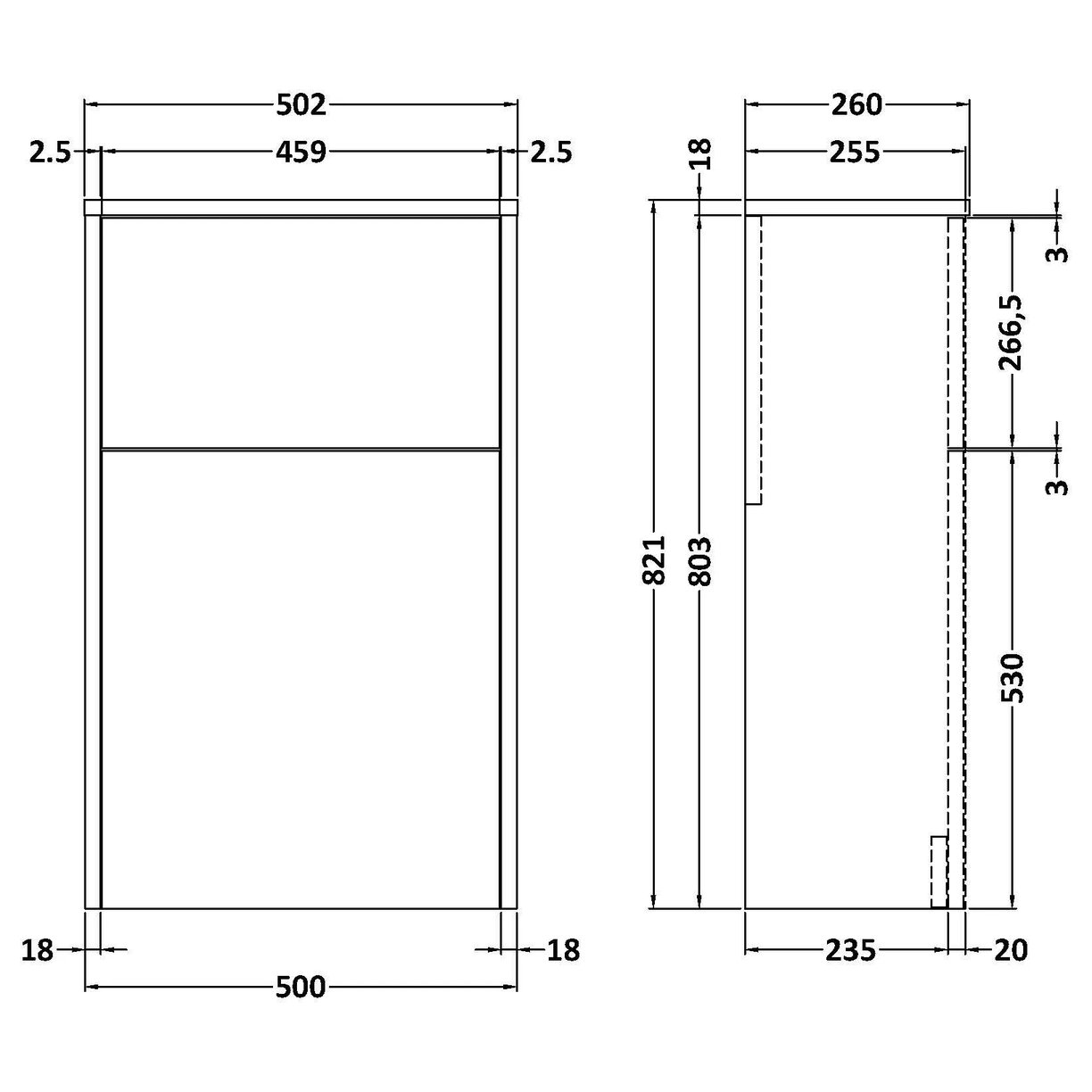 500mm Wc Unit (H-821Xw-500 xd-255) - Autumn Oak