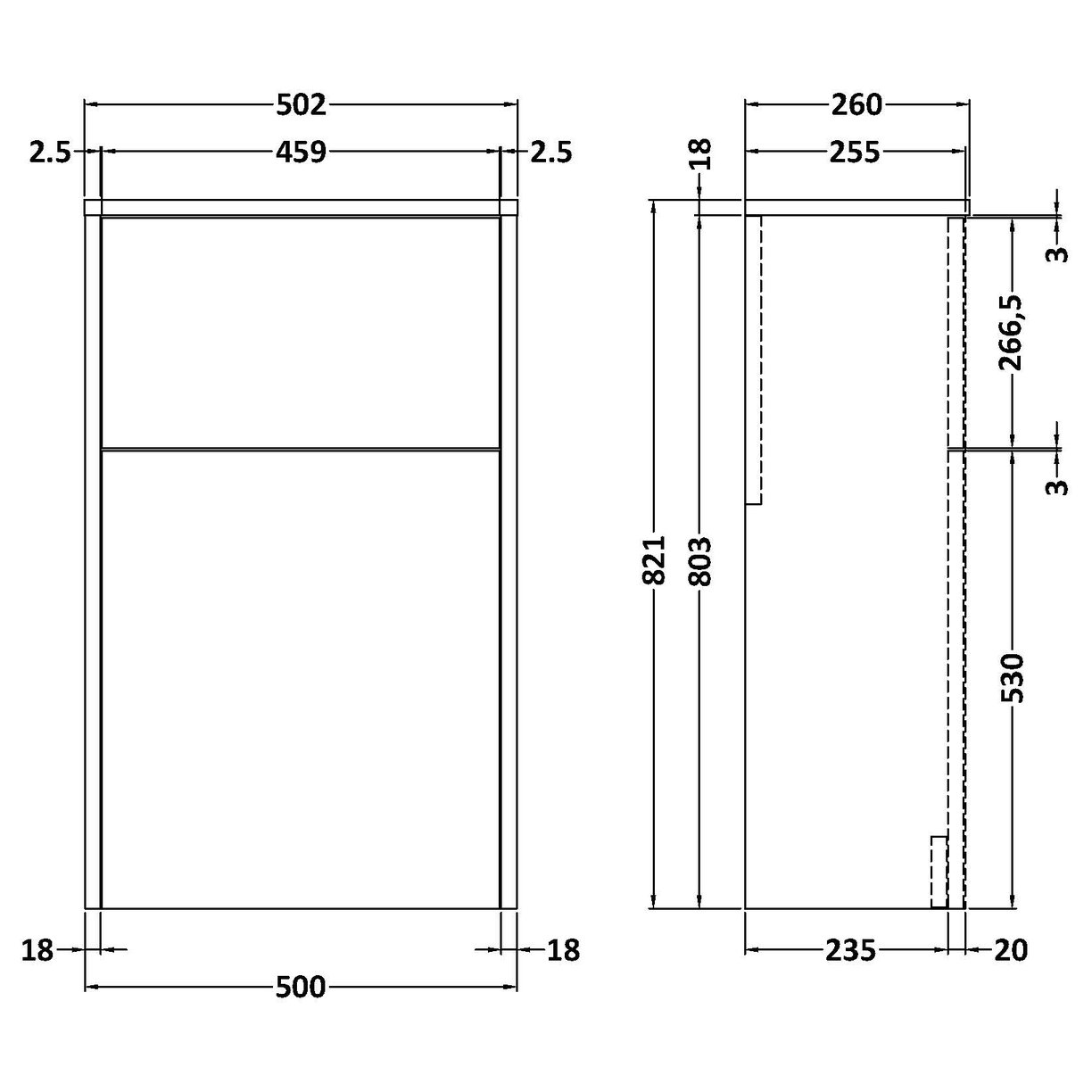 500mm Wc Unit (H-821Xw-500 xd-255) - Metallic Slate
