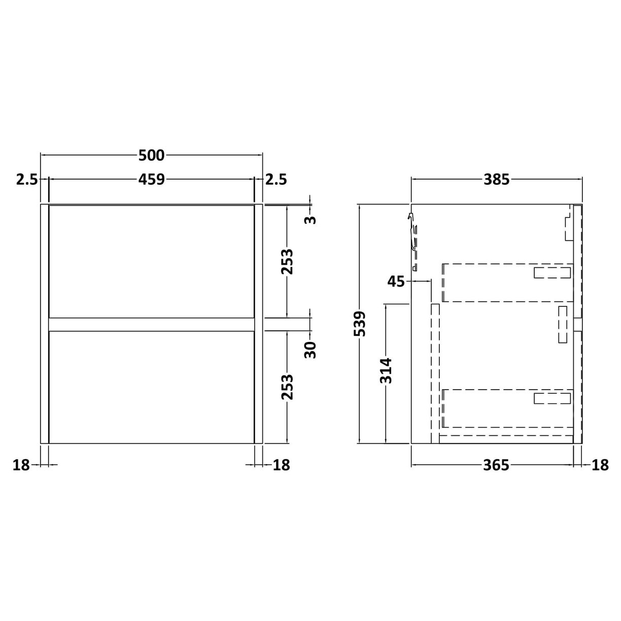 500mm W/H 2-Drawer Unit - Graphite Grey Woodgrain