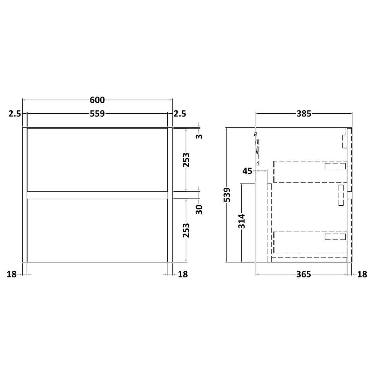 600mm W/H 2-Drawer Unit - Monument Grey