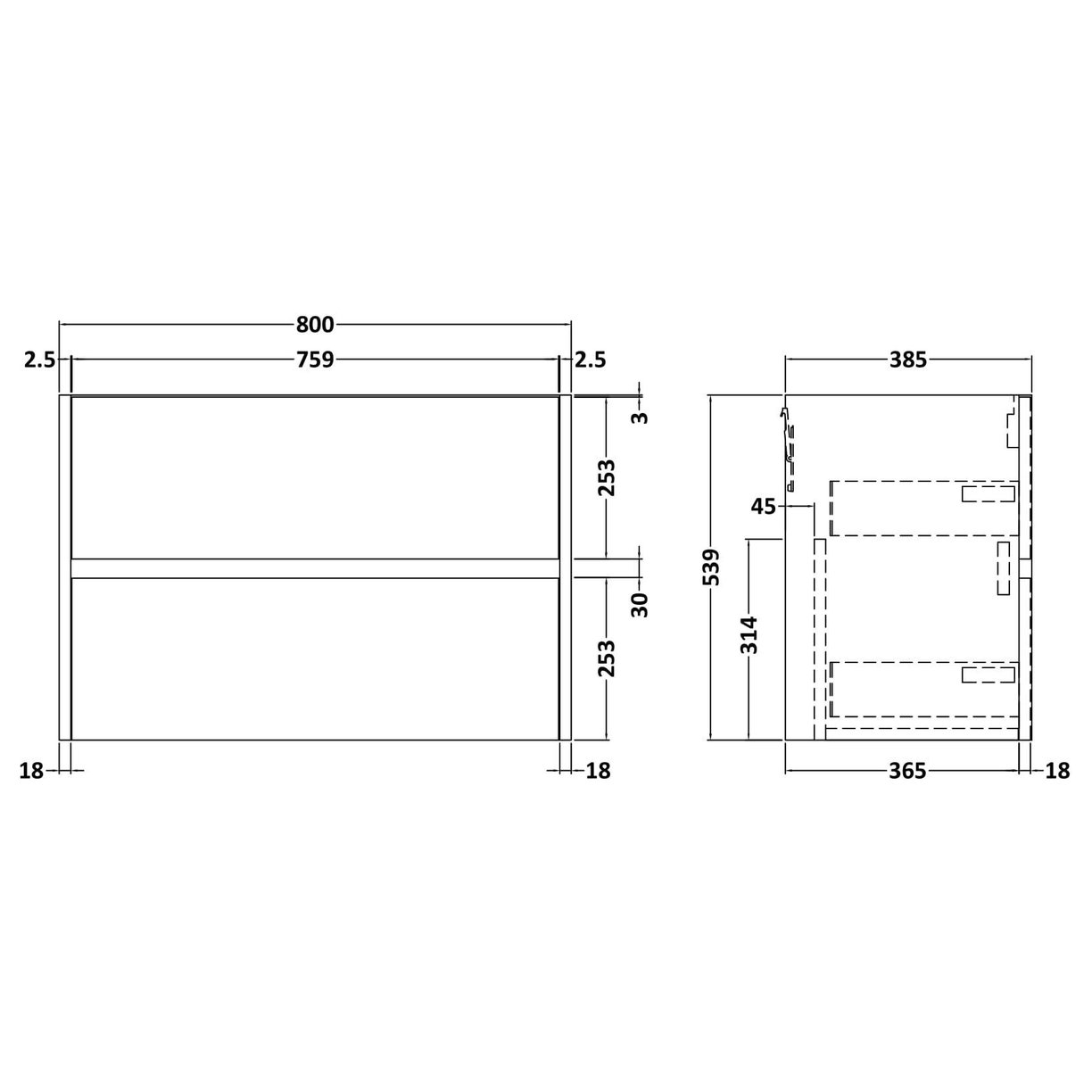 800mm W/H 2-Drawer Unit - Metallic Slate