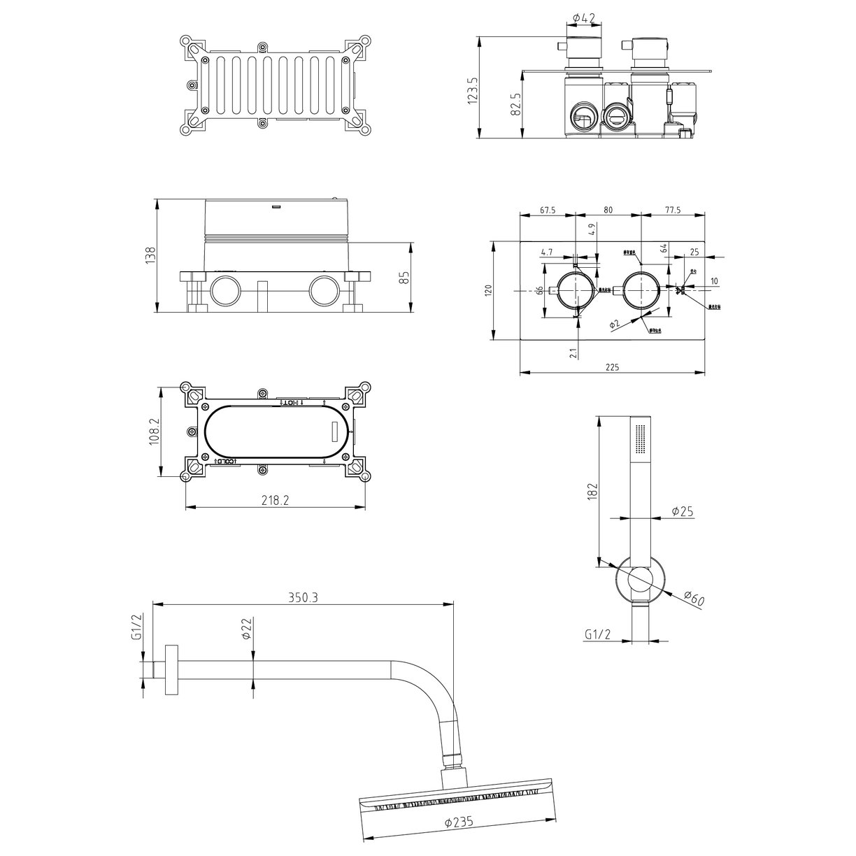 MOQ Core Brushed Bronze Round Handle Shower arm Drench head Handset & mounting bracket
