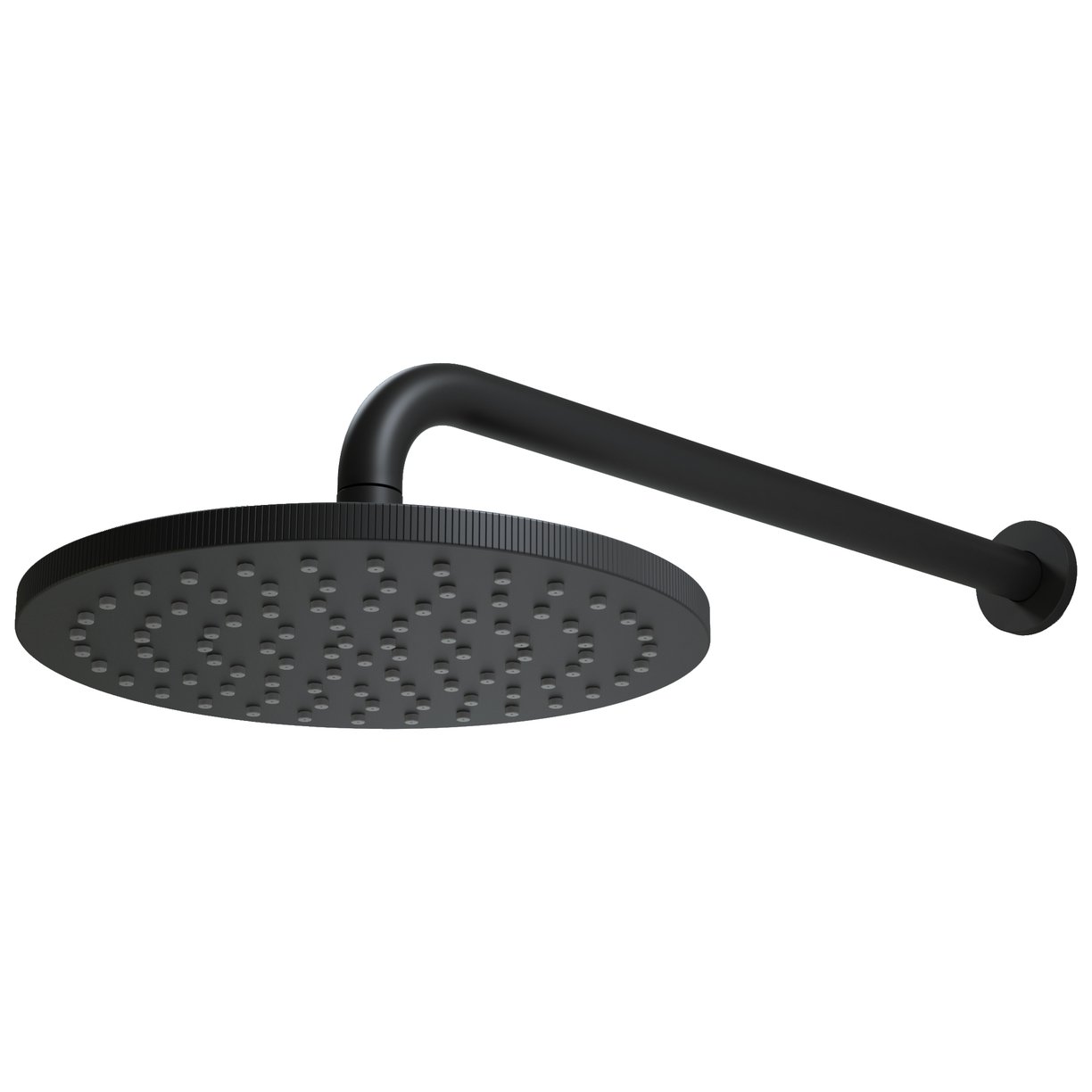 Knurled Round Shower Head and Arm Matt Black